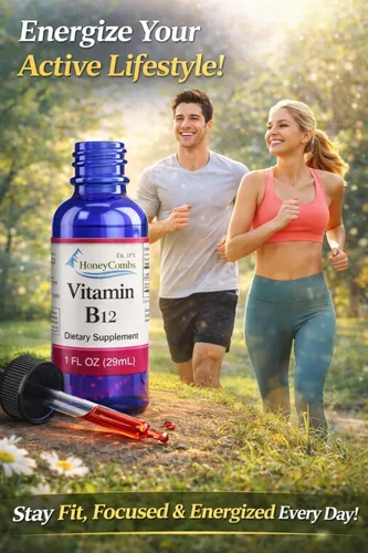 Vista 4 de HoneyCombs Gotas líquidas de vitamina B12 – Suplemento de vitamina B12 para energía, metabolismo, enfoque cerebral y apoyo nervioso – Gotas líquidas