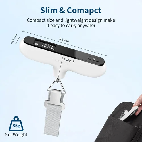 Vista 3 de Ultrean Báscula de equipaje, báscula digital de maleta de 110 libras para viajes, báscula portátil de equipaje de mano con pintura de goma, gancho