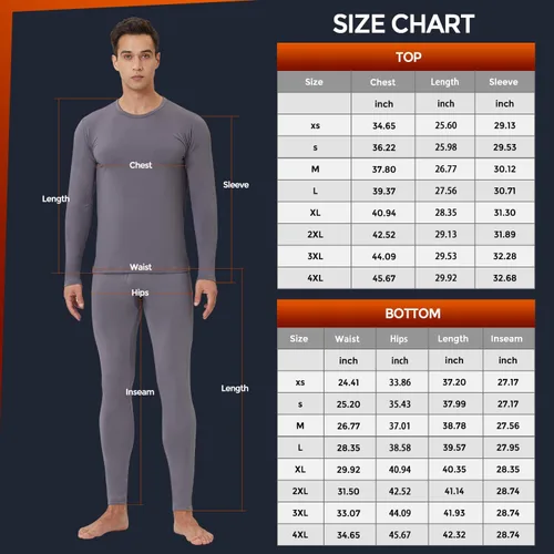 Vista 6 de Thermal Underwear for Men - 2 Pack Sets Ultra Soft Long Johns - Warm Base Layers with Fleece Lined for Cold Weather