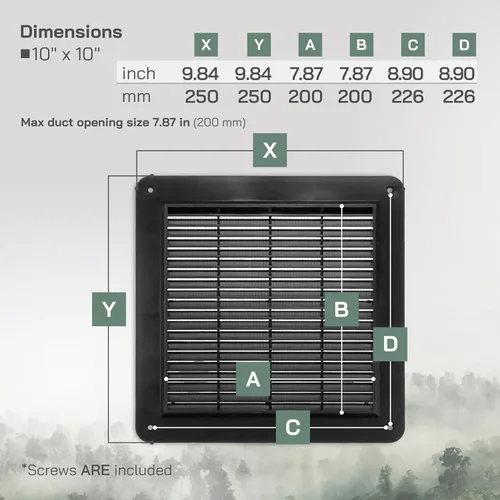 Vista 2 de Vent Systems Cubierta de ventilación de retorno de aire negra de 10 x 10 pulgadas - Rejilla de ventilación de aire - Cubierta de parrilla