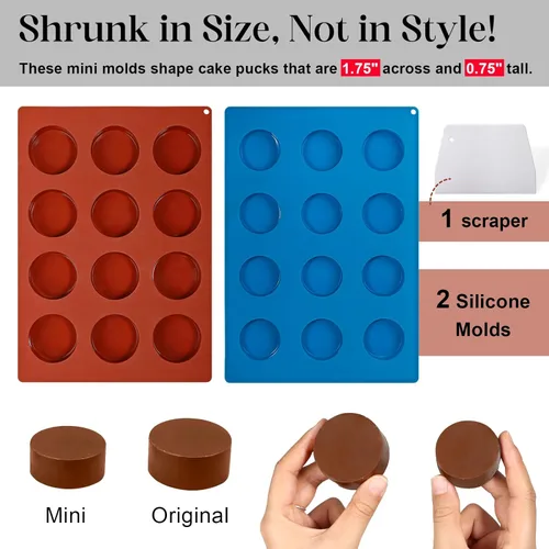 Vista 3 de Webake Juego de moldes para discos de pastel de tamaño pequeño, moldes planos de silicona para tartas de 1.75 x 0.75 pulgadas, sin BPA, 2 moldes y 1