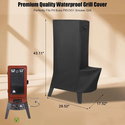 Vista 2 de QuliMetal Funda para ahumador eléctrico Pit Boss Serie 3 – Cubierta para parrillas Pit Boss PBV3G1 Ahumador vertical 600D resistente al agua