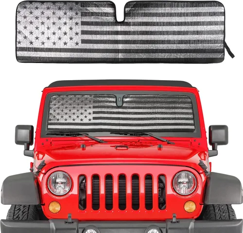 Vista 8 de Savadicar Parasol para parabrisas para Jeep Wrangler TJ JK JKU 1997-2018, protector térmico, estructura laminada triple de papel de aluminio