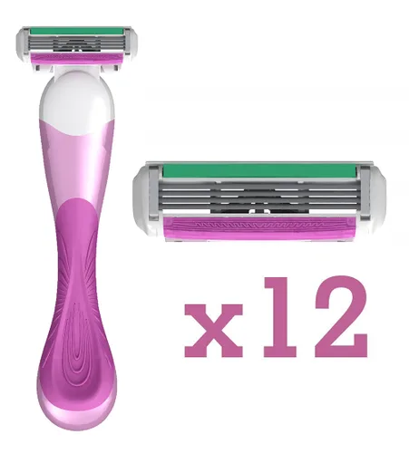 Vista 2 de ShaveMOB Kit de maquinilla de afeitar de 4 cuchillas para mujer (mango de cabeza flexible + 12 repuestos) - The Purist Shaving Kit