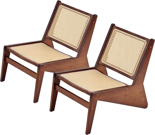 Welnow Silla de ratán Mid Century con respaldo de caña tejida, nogal Juego de nogal