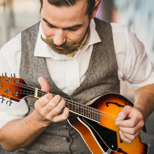 Vista 7 de Vangoa Mandolina para Zurdos, Instrumento Musical Acústico de 8 Cuerdas Estilo A para Principiantes Zurdos, Sunburst