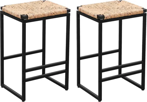 Set of 2 Counter Height Bar Stools with Backrest and Footrest - PU Leather Upholstered Dining Chairs for Kitchen Counter, Table & Chair Sets,E