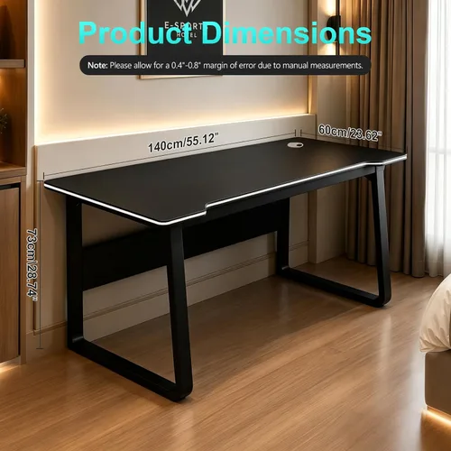 Vista 2 de Escritorio para videojuegos, mesa de escritura para computadora, estilo simple, de madera, portátil, adecuado para el hogar, la oficina Negro