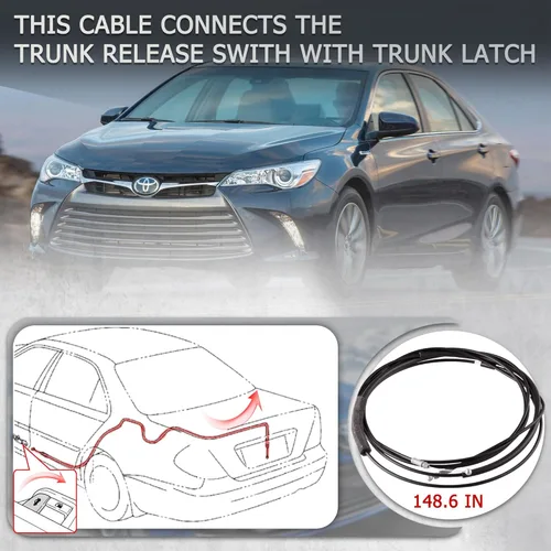 Vista 2 de Cable de cierre de maletero compatible con Toyota Camry 2012-2017, cable de liberación de pestillo que conecta con interruptor de maletero, cable