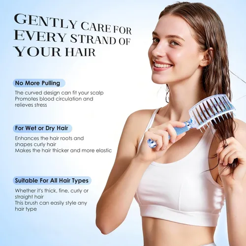 Vista 3 de Cepillo de pelo para mujer con pinzas para el cabello, cepillo de ventilación curvo profesional para un secado y desenredado más rápido