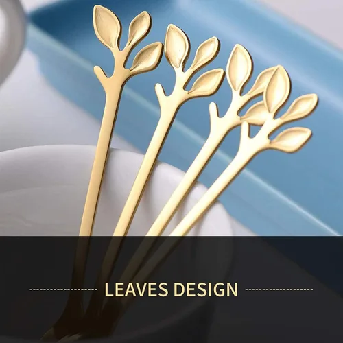 Vista 4 de Comicfs Juego de 16 tenedores creativos de acero inoxidable con hojas de oro, para tartas y frutas, 4.7 pulgadas, para degustación de postres