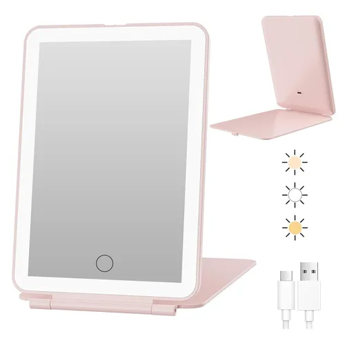 Vista 12 de FUNTOUCH Espejo de Maquillaje de Viaje Recargable con Luces y Espejos de Aumento 10X, Espejo de Tocador Iluminado Portátil con 80 LED, Batería
