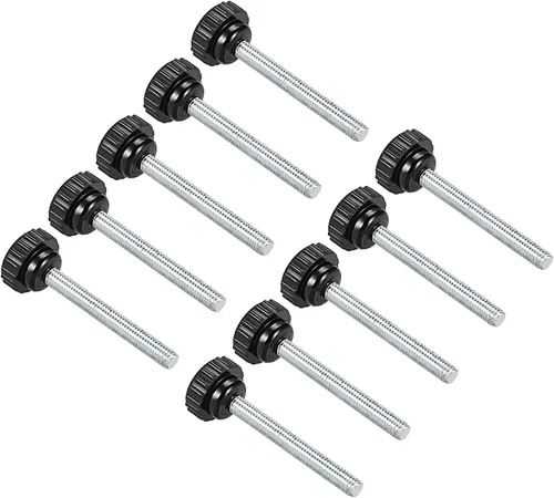 Vista 10 de Perillas de sujeción moleteadas, rosca macho M4 x 0.394 in, cabeza de 0.630 in, pomos de plástico termoestable para tornillo de pulgar negro