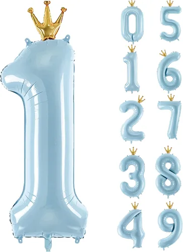 Vista 12 de Globo de número 0 de Gigloon con corona, globos de números grandes de 40 pulgadas para decoraciones de fiesta de cumpleaños, azul Número 0 con globo