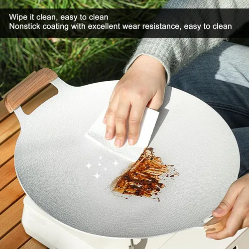 Vista 3 de Sartén antiadherente para parrilla redonda coreana para interiores y exteriores, placa de aluminio antiadherente con asas para cocina de inducción
