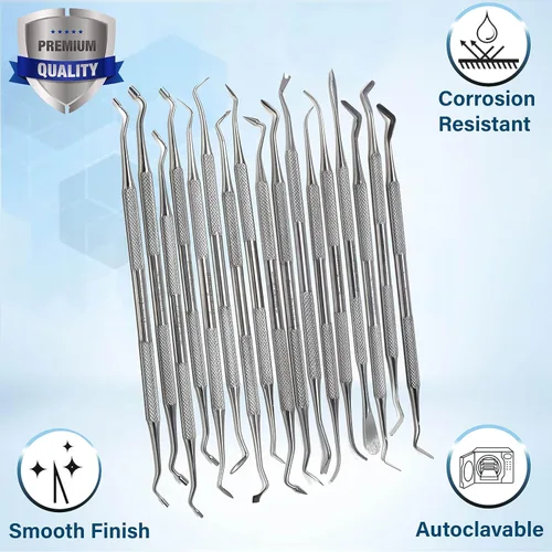 Vista 5 de Juego de 17 excavadoras de cucharas dentales Plugger Compuesto Restaurativo Llenado de la cavidad del diente Carioso Eliminación de caries