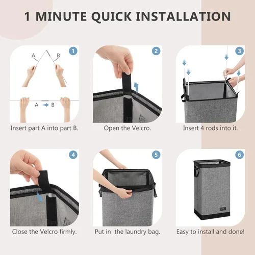 Vista 7 de SOLEDI Cesta de lavandería plegable grande y alta de 100 litros, cesta de ropa con bolsa extraíble para almacenamiento de ropa y juguetes, cestas