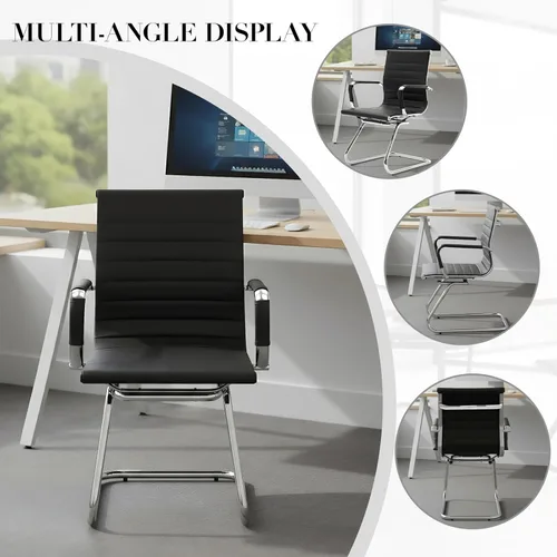 Vista 8 de CIMOTA Sillas de cuero para sala de espera, sillas de recepción con respaldo medio y base de trineo para reunión/paciente/sala de conferencias, Negro