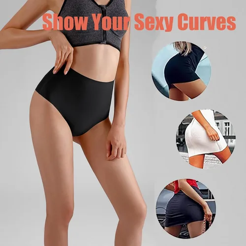 Vista 4 de Tangas de cintura alta sin costuras para mujer, ropa interior invisible para mujer, suave, sin costuras, forro de algodón Un conjunto