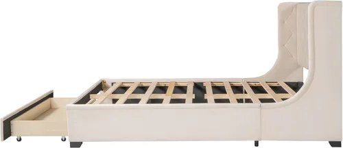 Vista 8 de SOFTSEA Cama de plataforma tapizada tamaño Queen con cajón de almacenamiento, marco de cama tapizado con cabecera con respaldo de alas, soporte