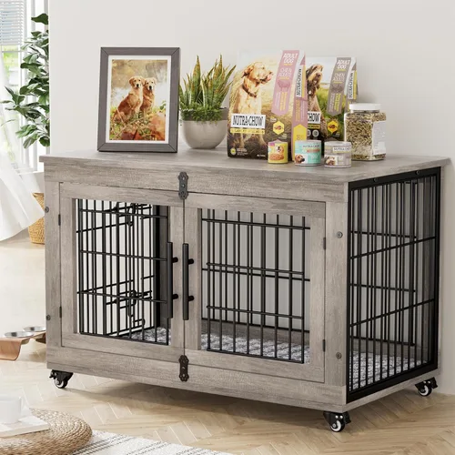 Vista 20 de Lulive Mueble de Jaula para Perros Pequeños, Perrera para Perros de Interior con Puertas Dobles de Madera, Jaula para Perros de 27.1'' de Servicio