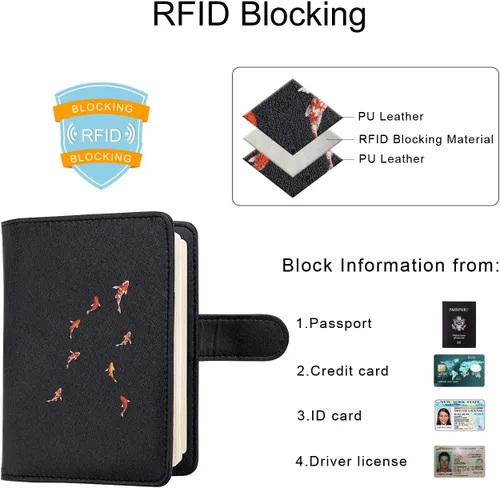 Vista 3 de WALNEW - Soporte para pasaporte para viajes, cartera con funda RFID para pasaporte para mujeres y hombres, estuche de PU de piel sintética