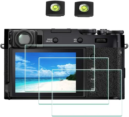 Protector de pantalla para cámara Fujifilm X100VI X100V Fuji X-100VI X-100V [paquete de 3] con cubierta de zapata caliente, cubierta de vidrio