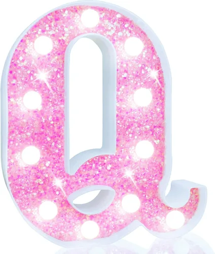 Vista 18 de Pooqla Luces de números de marquesina, números de luz rosa para niñas de 10.º cumpleaños, funciona con pilas, luz nocturna de número con purpurina
