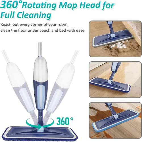 Vista 4 de Mopa con aerosol para limpieza de suelos, mopa de microfibra para pisos de madera TRAV-ROUND con 3 almohadillas lavables reutilizables, apta