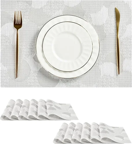 Vista 172 de Leetaltree - Juego de 4 manteles individuales beige, antideslizantes, resistentes al calor, para mesa de comedor, lavables, duraderos, de PVC