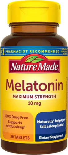 Nature Made Tabletas extra fuertes de melatonina de 10 mg, suplemento dietético para un sueño reparador, 30 unidades, suministro para 30 días