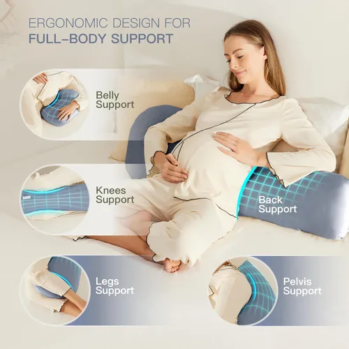 Vista 3 de Almohada de embarazo para dormir, funda lavable de 100% Tencel Lyocell, almohada ajustable de cuerpo completo en forma de H para dormir de lado