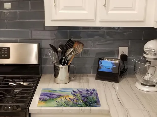 Vista 2 de Caroline's Treasures DAC1583LCB Lavanda en Acuarela Tabla de cortar de vidrio templado decorativa grande Tabla de cortar y servir de cocina Tabla