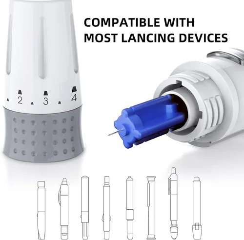 Vista 6 de Metene 310 Unidades Lancetas Estériles de Calibre 30 para Prueba de Azúcar en la Sangre, Azul Oscuro