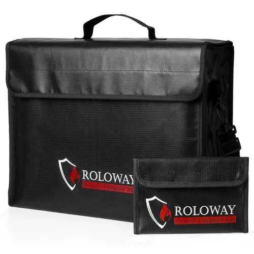ROLOWAY Bolsa grande ignífuga (17 x 12 x 5.8 pulgadas), bolsa de documentos resistente al agua y ignífuga, segura para almacenamiento de dinero,