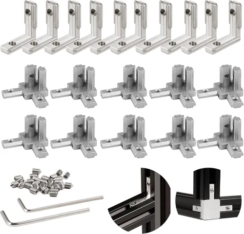 Vista 9 de 20 piezas 2020 extrusión serie 20 conector de soporte de esquina negro ranura en T en forma de L junta interior para ranura de perfil de aluminio