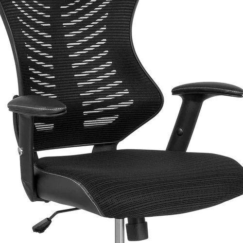 Vista 6 de Flash Furniture Waylon - Silla de dibujo de malla negra con respaldo alto y laterales LeatherSoft y brazos ajustables