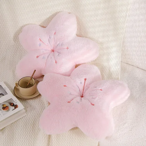 Vista 4 de Suave terciopelo de peluche Cojín de flores de cinco estrellas Cojín de trébol de cuatro hojas Sofá Dormitorio Sala de estar Funda de cojín -17 Rosa