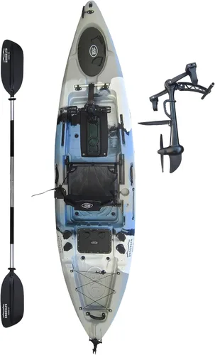 Vista 14 de BKC Brooklyn 12.0 Pro - Kayak de pesca individual de 12 pies manos libres, dirección de timón, casco de 70 libras, almacenamiento hermético