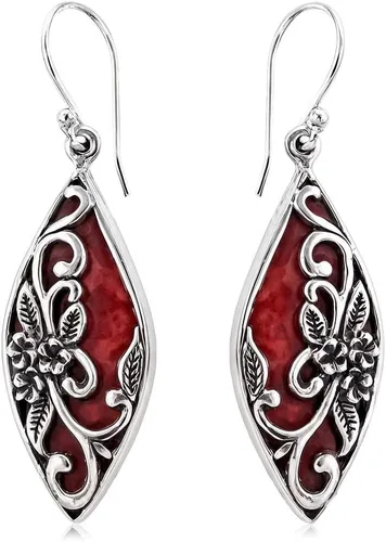 Red Coral Drop Dangle Earrings for Women in 925 Sterling Silver 01 - Coral