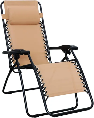 Amazon Basics - Silla de patio para exteriores con gravedad cero, acolchada, reclinable, plegable y ajustable, con almohada, de Textilene, sillas de