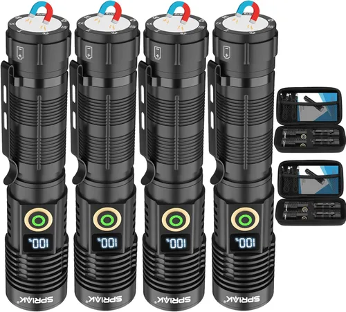 Vista 9 de Linterna recargable de alto lúmenes, luz magnética súper brillante con pantalla digital de potencia, largo alcance, regulable, impermeable, linterna