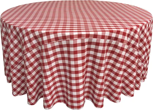 Vista 3 de Mantel LA Linen, redondo, a cuadros, polivinílico, 51 pulgadas.