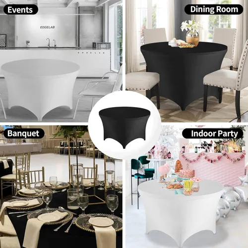 Vista 6 de FestiCorp Fundas de mesa redondas de elastano de 60 pulgadas, mantel ajustable de 5 pies para mesas de 5 pies, mantel negro elástico sin arrugas