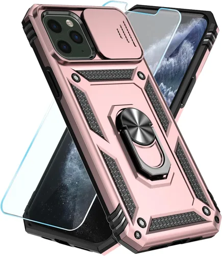 Vista 30 de SunStory - Funda compatible con iPhone 11 Pro con protector de pantalla HD y funda deslizante para la cámara y soporte giratorio con anillo