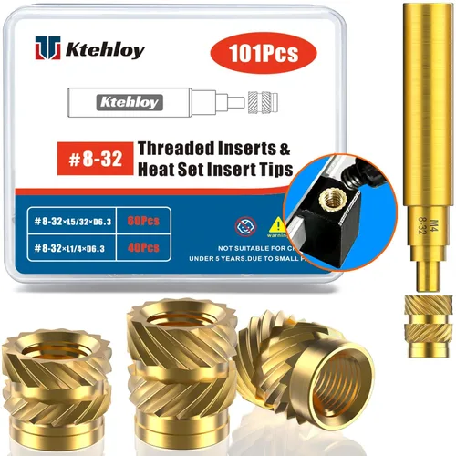 Vista 18 de 51 piezas de insertos roscados de 1/4"-20, kit surtido de tuercas moleteadas SAE de rosca hembra, inserto de calor de latón para impresión 3D piezas