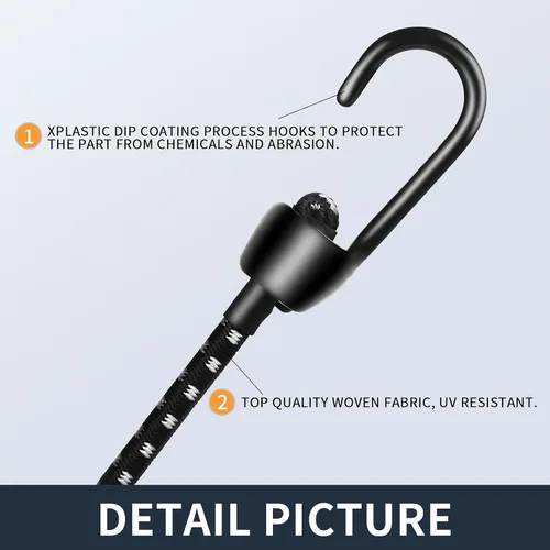 Vista 4 de Cuerdas elásticas con ganchos ajustables de 36 pulgadas, paquete de 8, resistentes con gran clip de metal fuerte, resistentes a los rayos UV