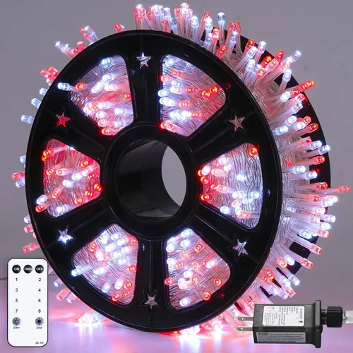 Vista 30 de JMEXSUSS 500 luces LED verdes de Navidad para interiores y exteriores, 8 modos de 163 pies, tira de luces verdes enchufables, cable transparente