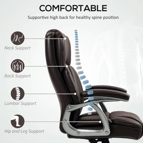 Vista 4 de HOMCOM Silla de oficina ejecutiva con función de inclinación, silla de escritorio de cuero PU con respaldo alto, silla giratoria para computadora