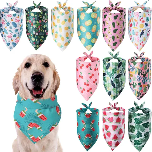 Vista 9 de Weewooday Pañuelo grande para perro, bufanda de verano para perro, bufanda triangular hawaiana, ajustable, lavable, pañuelo para mascotas